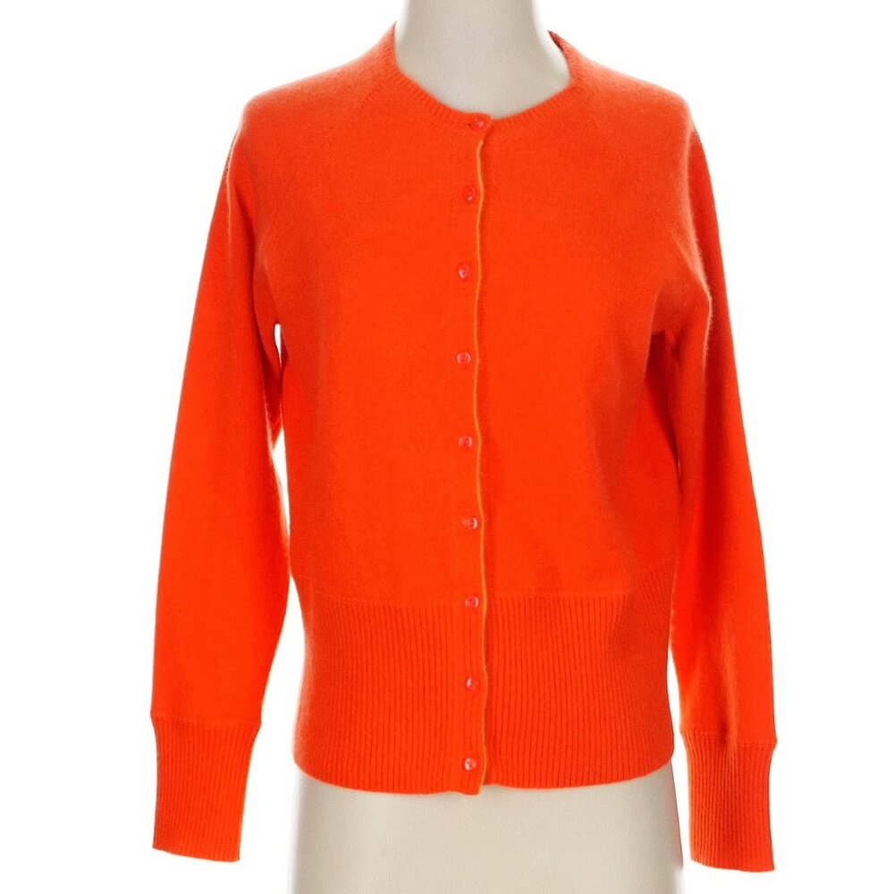 True Orange Cashmere Blend Cardigan Sweater with Contrast Placket Womens Small S